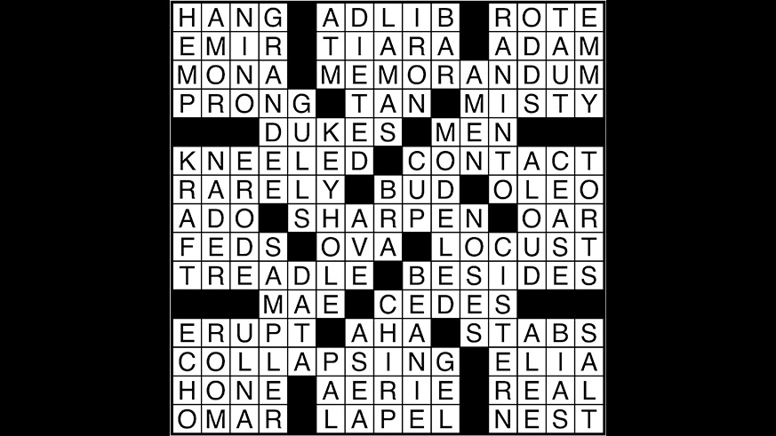 Crossword puzzle answers: October 20, 2017