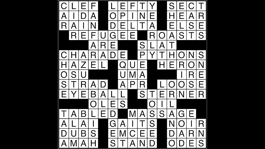 Crossword puzzle answers: October 23, 2017