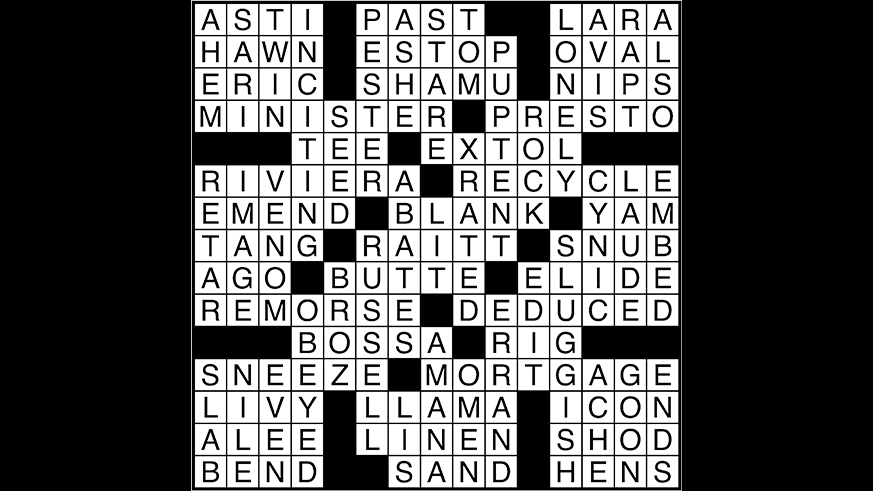 Crossword puzzle answers: October 2, 2017
