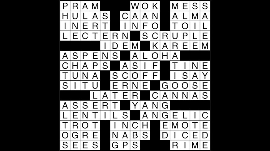 Crossword puzzle answers: September 18, 2017