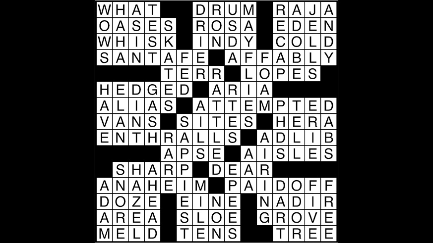 Crossword puzzle answers: September 25, 2017