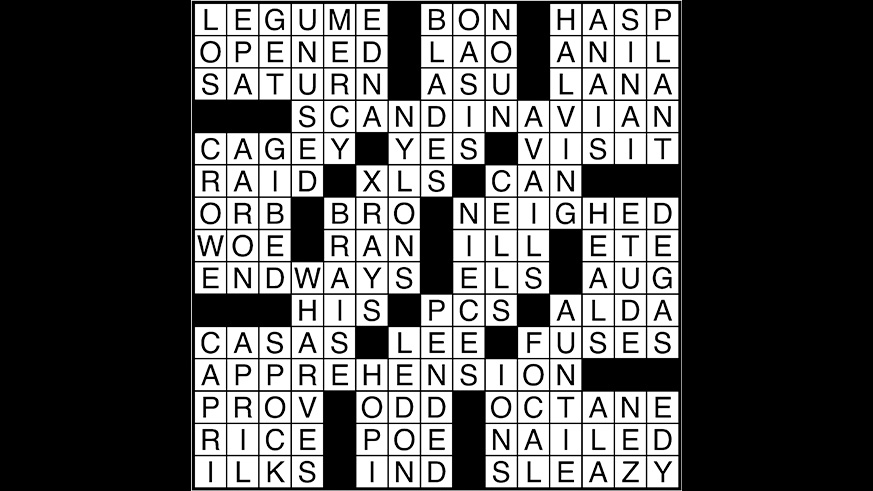 Crossword puzzle answers: September 11, 2017