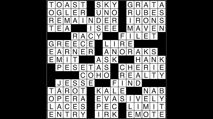 Crossword puzzle answers: September 14, 2017