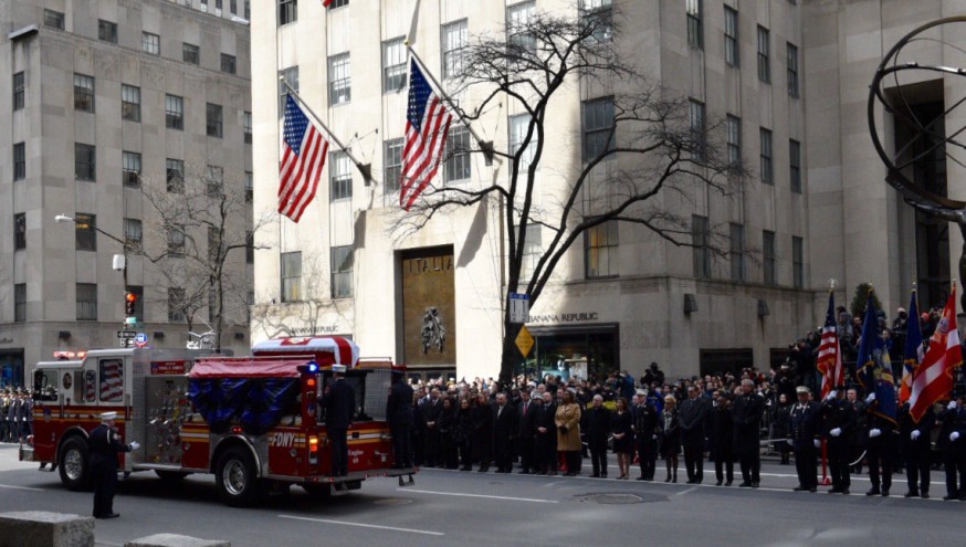 Thousands gather at St. Patrick's Cathedral in New York City for the funeral of FDNY Lt. Michael R. Davidson, who died battling a blaze in Harlem last week.