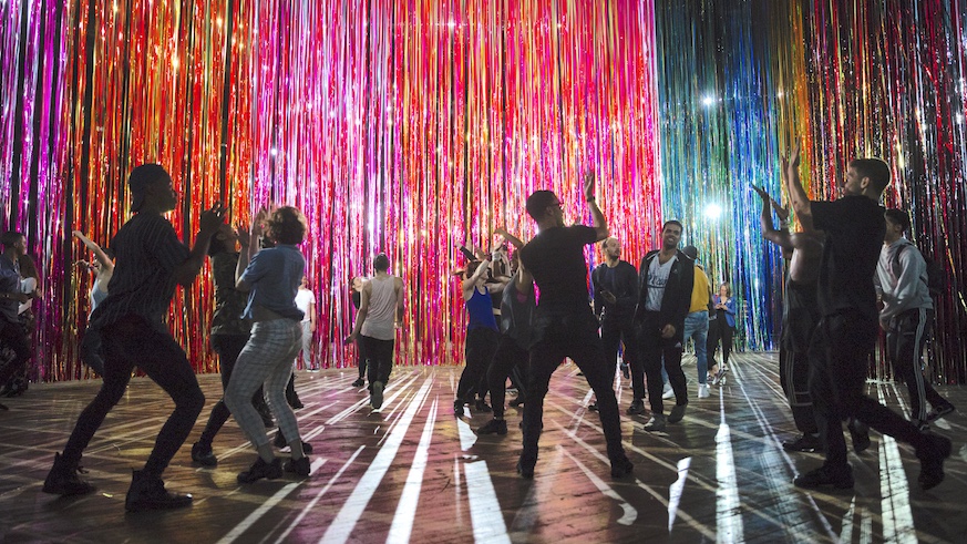 A giant rainbow is your backdrop to a night of dancing with rocker Nick Cave and other fabulous guests at the Park Avenue Armory.
