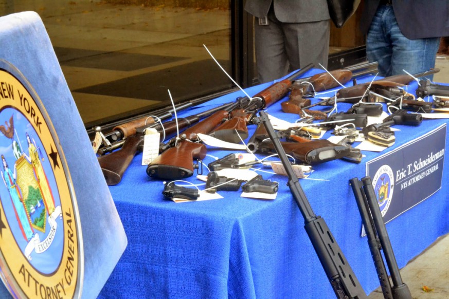 New York state Attorney General Eric T. Schneiderman is holding a gun buyback in White Plains. On-site compensation, in the form of pre-paid debit cards, range from $25 to $150.