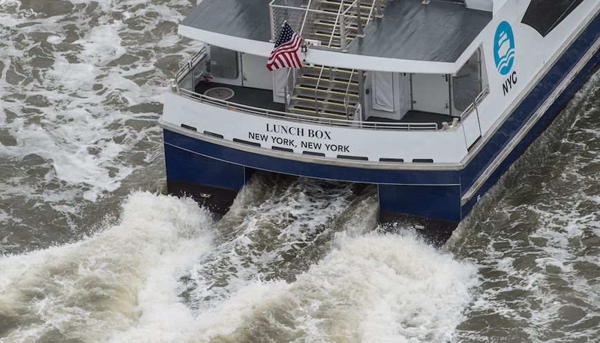 The "Lunch Box" ferry arrives in NYC.