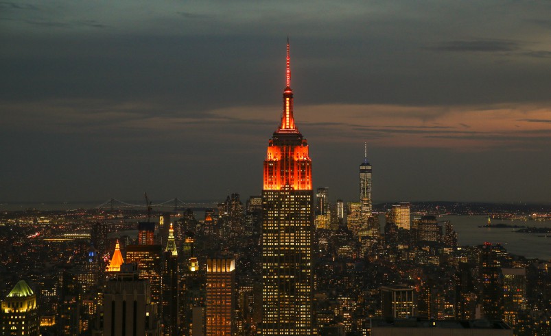 New York City landmarks to turn orange in honor of city's Amazon HQ2 bid.