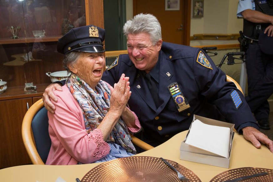 Berenice Benson, a resident of Uniting Mirinjani nursing home in Canberra, Australia, long dreamed of meeting an NYPD officer. She got her chance this week when Det. Howad Shank paid her a surprise visit. (Facebook/Uniting)