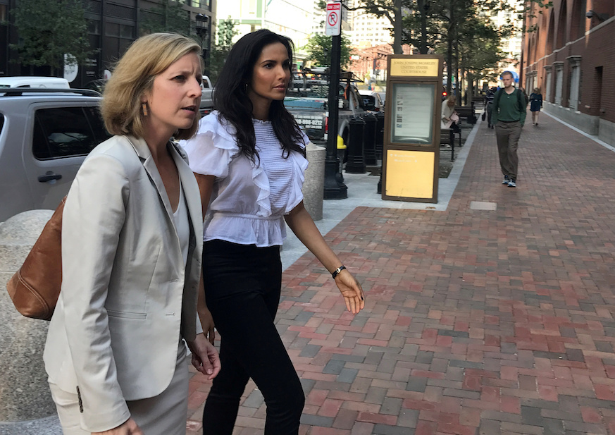 Top Chef host Padma Lakshmi enters federal court to testify in the trial of four members of a local Teamsters union who tried to extort jobs from a non-union production company filming "Top Chef" in Boston in 2014. Photo: Nate Raymond/Reuters