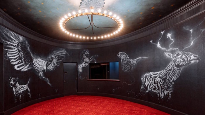 The Patronus mural by Peter Strain in the Lyric Theatre's lobby for Harry Potter and the Cursed Child. Credit: @HPPlayNYC, Twitter
