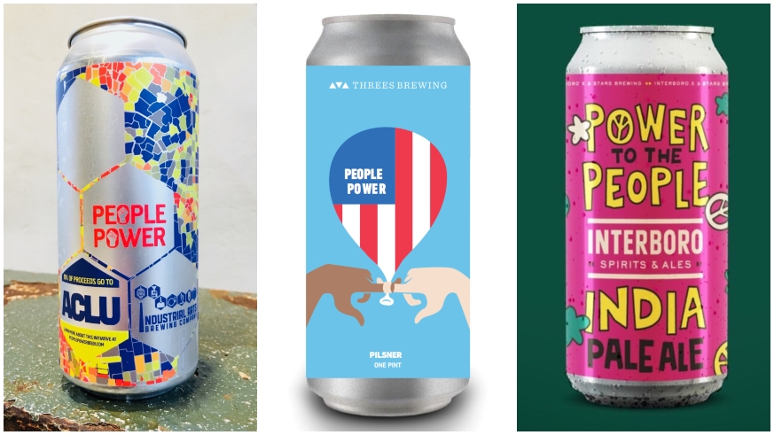 People Power brews by (from left) Industrial Arts Brewing Company in the Hudson Valley, Threes Brewing and Interboro Spirits & Ales in East Williamsburg. They’ll be available starting July 4 through Election Day, Nov. 6.