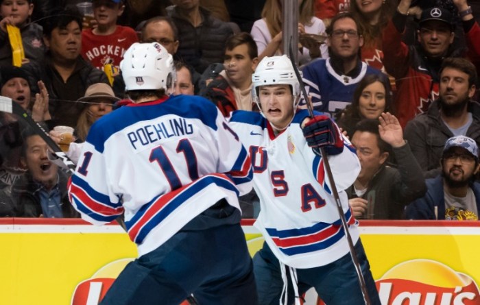 Ryan Poehling, Oliver Wahlstrom and Team USA meets Finland in the gold medal game of the 2019 World Juniors. (Photo: Getty Images)