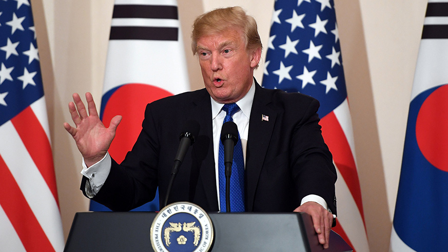 Trump talks about gun control in South Korea