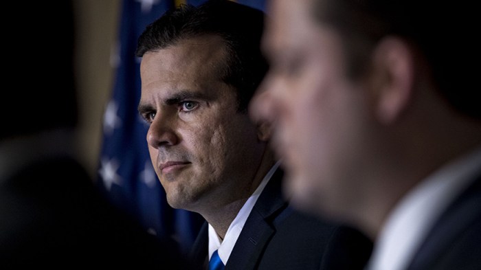 Ricardo Rossello, governor of Puerto Rico, listens during a news conference at the National Press Club in Washington, D.C., U.S