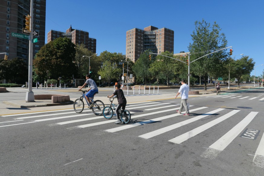 After undergoing a slew of safety improvements in recent years, the once-deadly Queens Boulevard has not had a pedestrian or cyclist death in three years. (Flickr/NYC DOT)