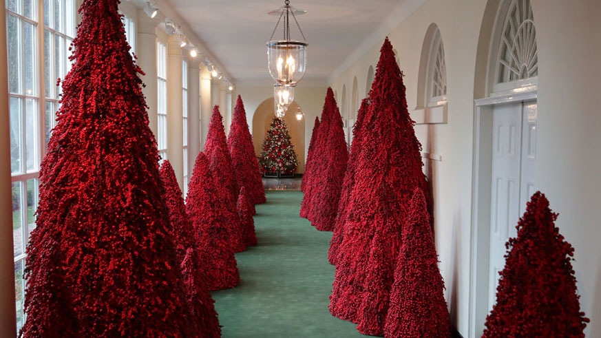 Red Christmas trees in the White House 2018