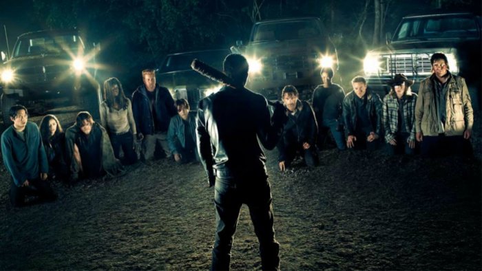 Negan wielding a bat on The Walking Dead