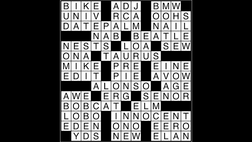 Crossword puzzle answers: May 30, 2018
