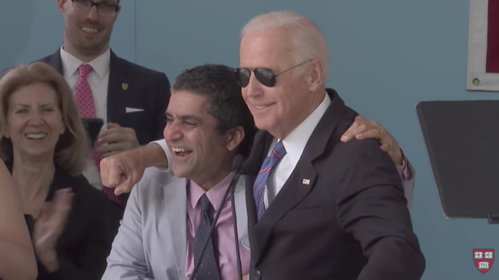 Joe Biden and Harvard College Dean Rakesh Khurana.