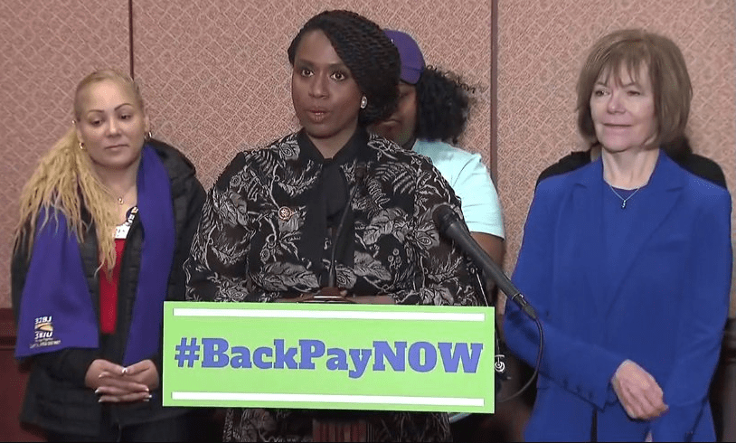 Rep. Pressley (D-MA) and unions petition for furloughed federal contractor compensation