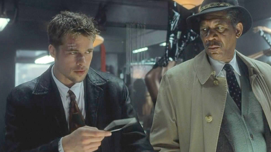 Brad Pitt and Morgan Freeman try to stop a serial killer in Se7en. Credit: New Line Cinema