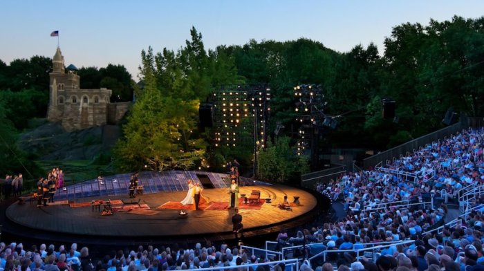 The totally open-air Delacorte Theater in Central Park is a special space for both the actors and audience of Shakespeare in the Park.