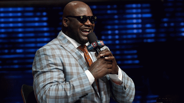 NBA on TNT analyst Shaquille O'Neal sports a pair of snapchat glasses during a pre-game show. (Photo: Getty Images)