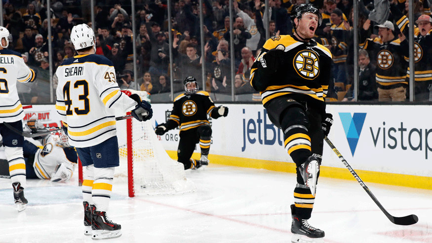 The Bruins have something brewing on the fourth line with Sean Kuraly, Noel Acciari (back), and Chris Wagner (front). (Photo: Getty Images)