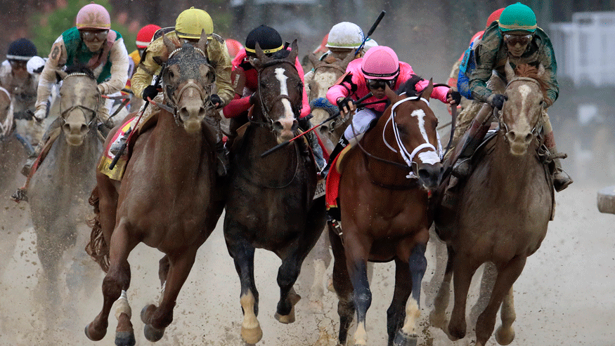 Maximum Security (pink) was stripped of the 2019 Kentucky Derby title after instant replay. (Photo: Getty Images)