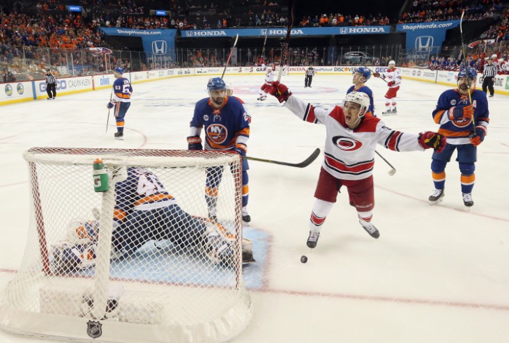 Jordan Staal netted the Game 1 winner for the Hurricanes over the Islanders on Friday night. (Photo: Getty Images)