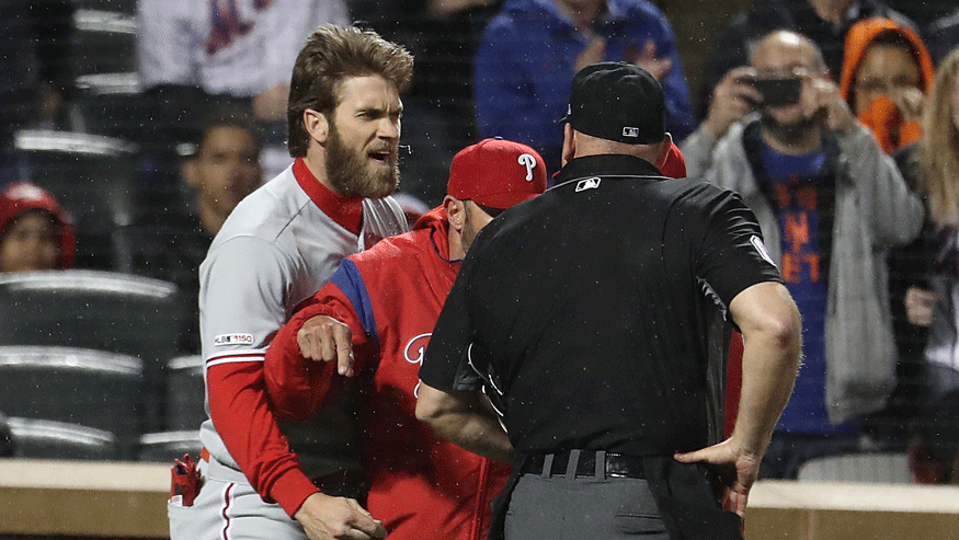 Bryce Harper was ejected during the fourth inning of Monday's loss to the Mets. (Photo: Getty Images)