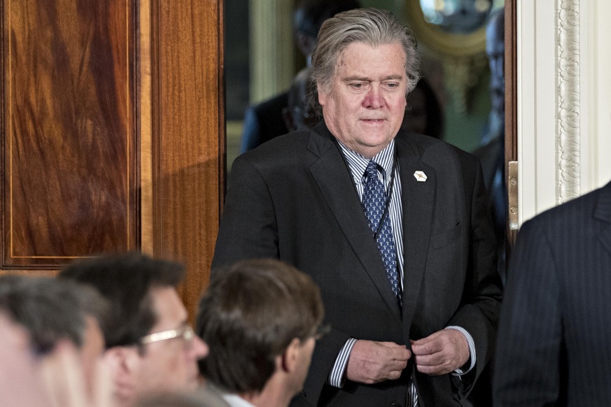‘In what I would call a defining moment, David Remnick showed he was gutless when confronted by the howling online mob,’ Steve Bannon said of being pulled from the New Yorker Festival. (File)
