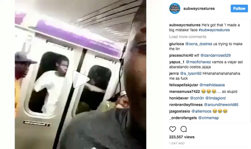 Video shows man regretting his decision to subway surf on a New York train.