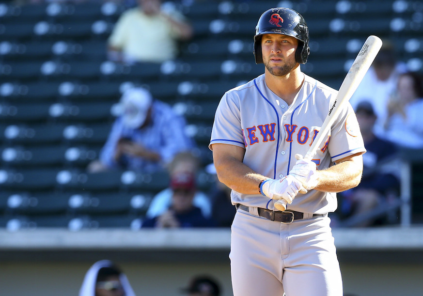 New York Mets minor leaguer Tim Tebow during an at-bat during the Arizona Fall League.
