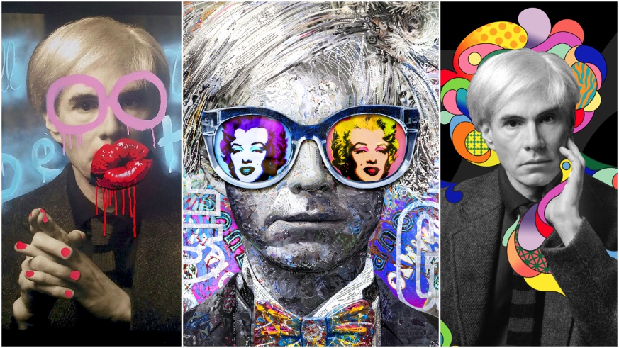 Just a few of the pop art takes on Karen Bystedt's portraits of Andy Warhol, collectively known as The Lost Warhols.