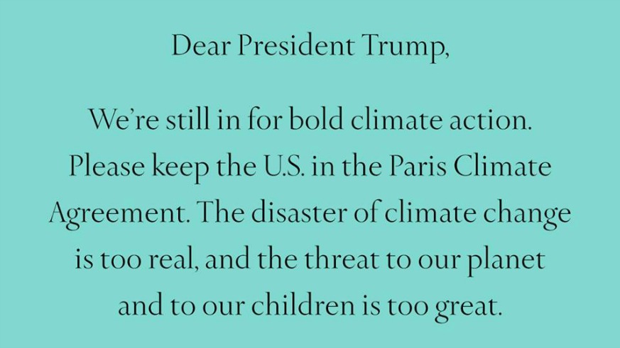 Tiffany's asked President Trump to remain in the Paris Climate Agreement.