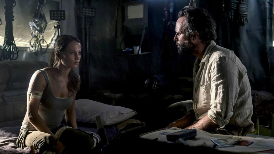 Walton Goggins and Alicia Vikander in Tomb Raider