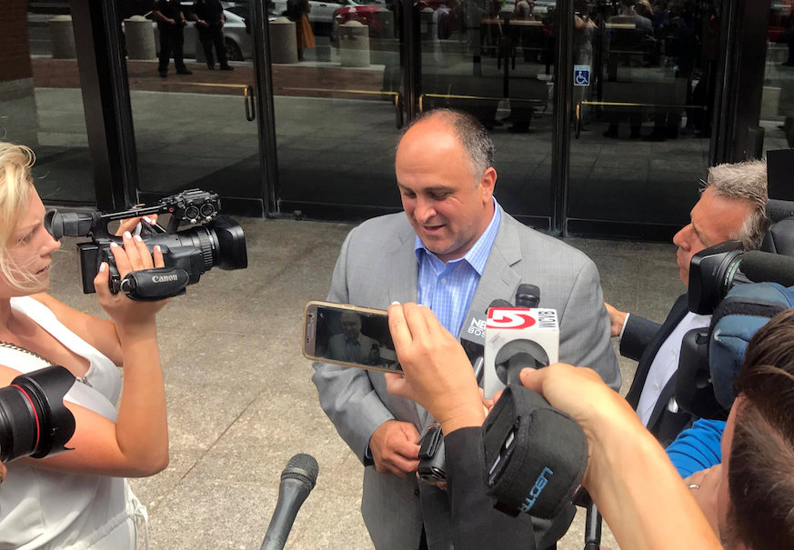 Robert Cafarelli speaks to reporters outside the federal court in Boston, Massachusetts, U.S. August 15, 2017. Photo: Nate Raymond/Reuters