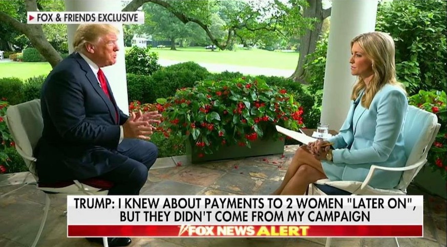 President Trump insists he learned of Michael Cohen payments 'later on,' in 'Fox & Friends.' Photo: Fox News