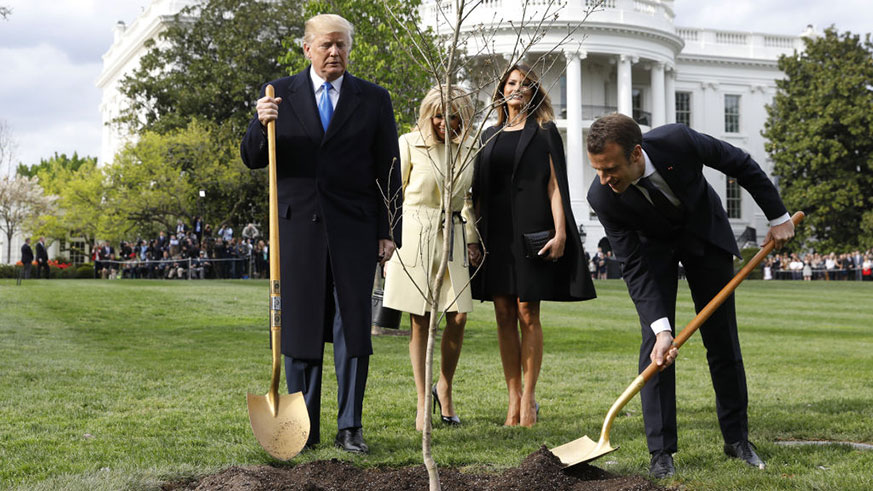 Trump Macron plant tree at White House during state visit 2018