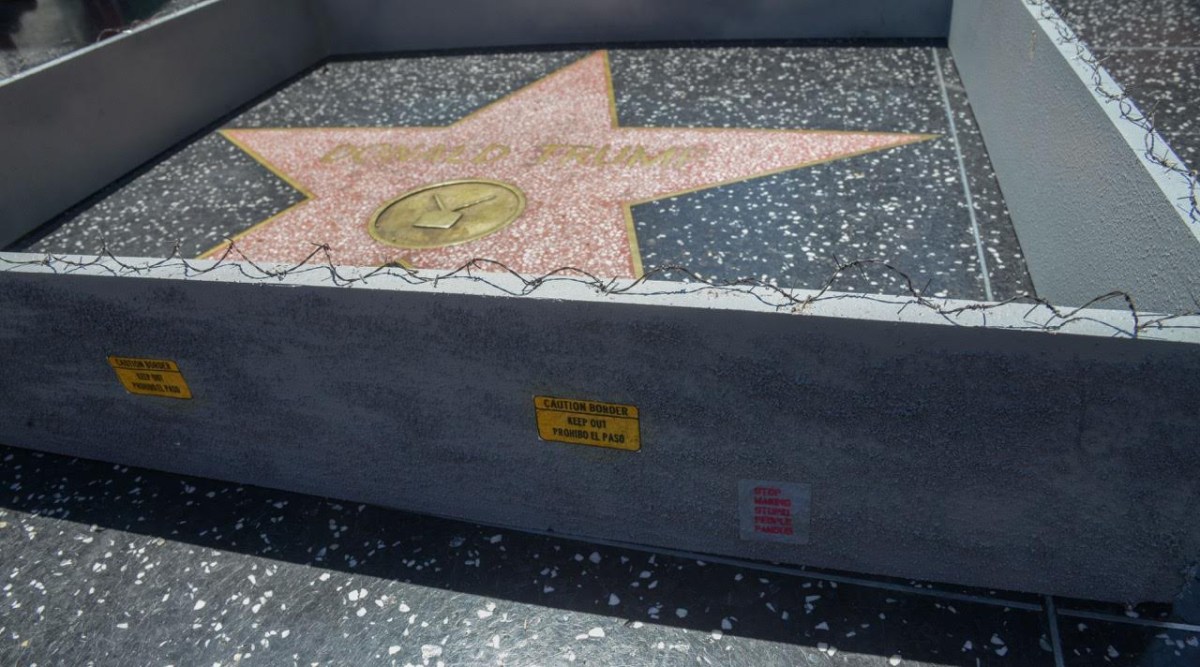 LA artist builds mini wall around Trump’s Hollywood star