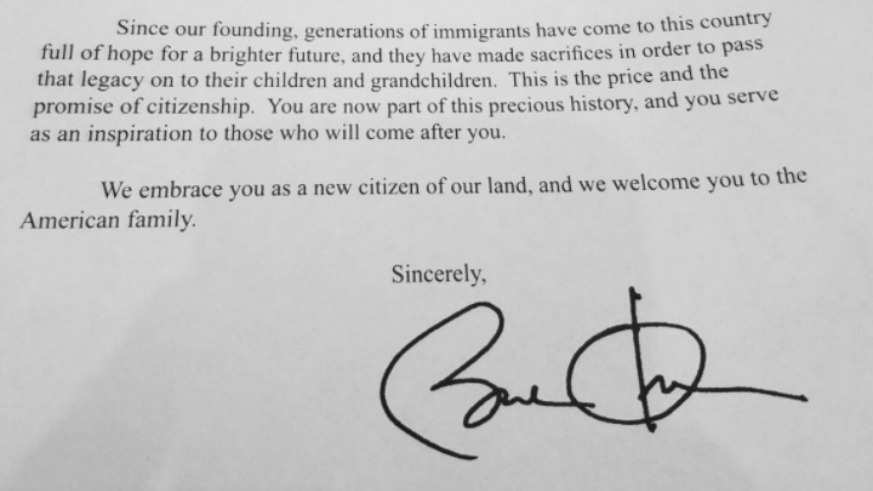 US Citizenship Barack Obama Letter