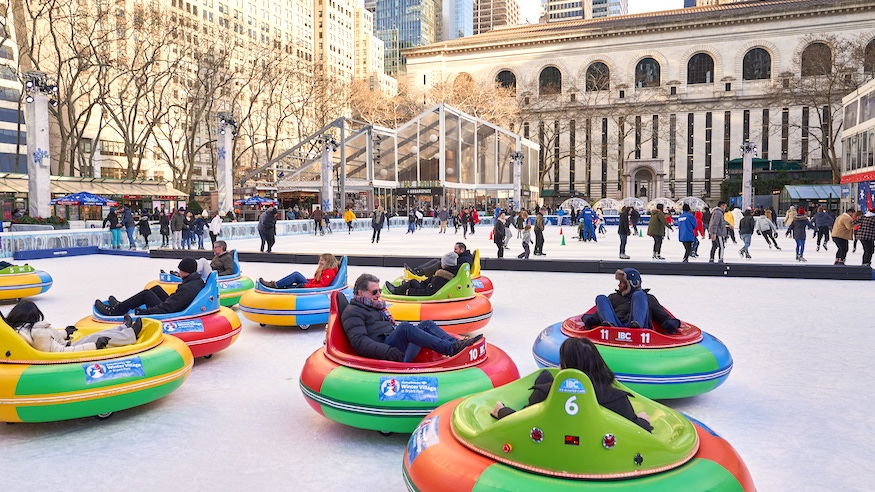 ice bumper cars bryant park winter village frostiest 2019 nyc