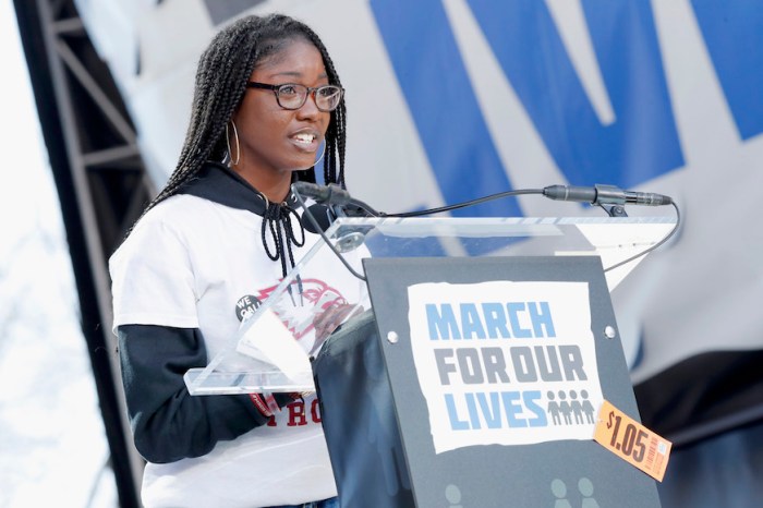 Parkland survivor Aalayah Eastmond speaks at March for Our Lives on March 24. This Saturday, she partnered with city student Ramon Contreras’ Youth Over Guns to raise awareness of the continuing gun violence in urban communities. (Getty)