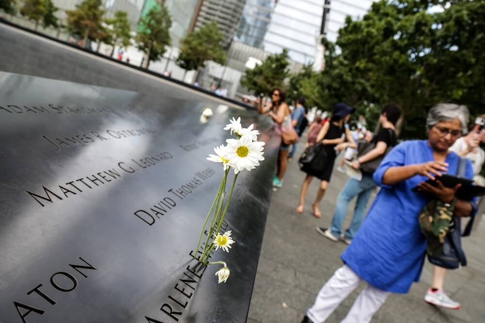 Visitors reminisce on the eve of the Sept. 11 commemoration ceremony