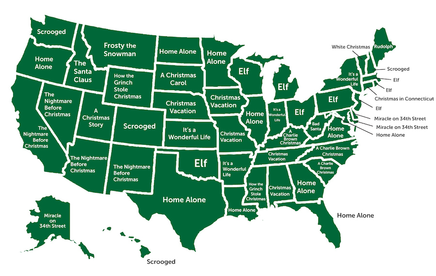 Map shows favorite holiday movies by state