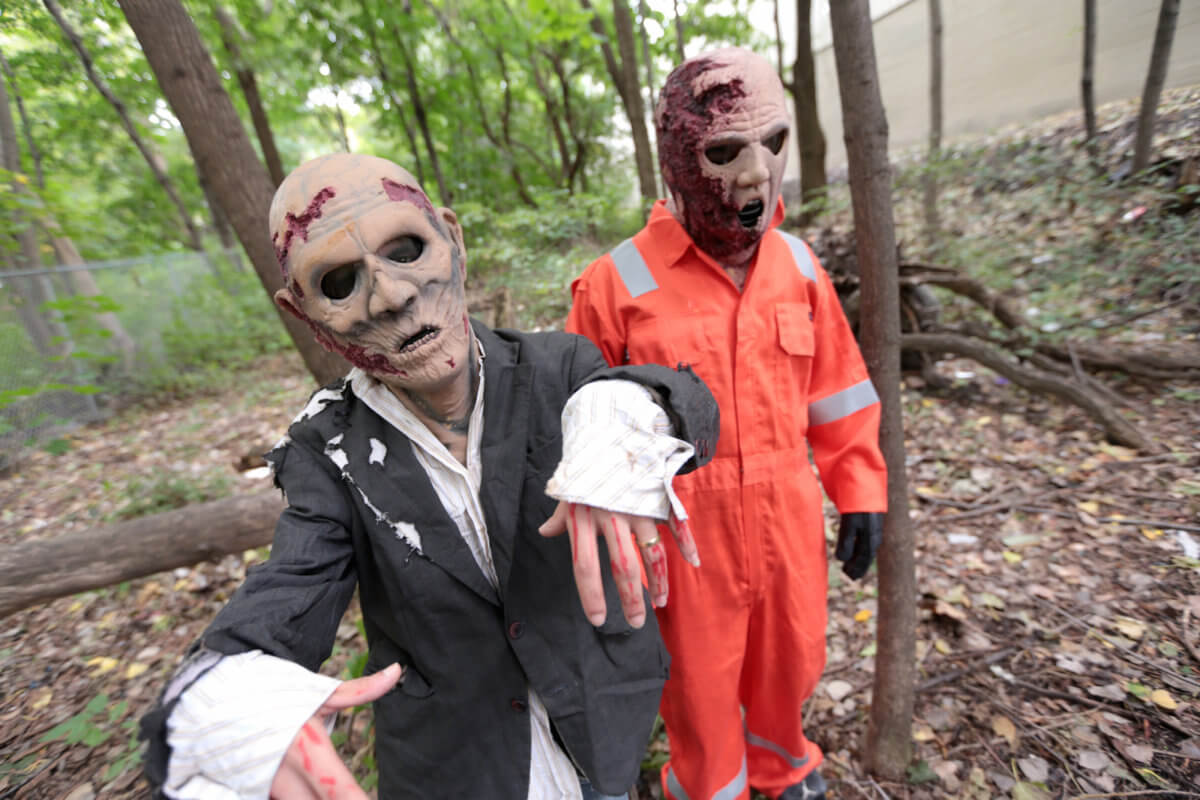 Zombie paintball actors get pelted for the cause