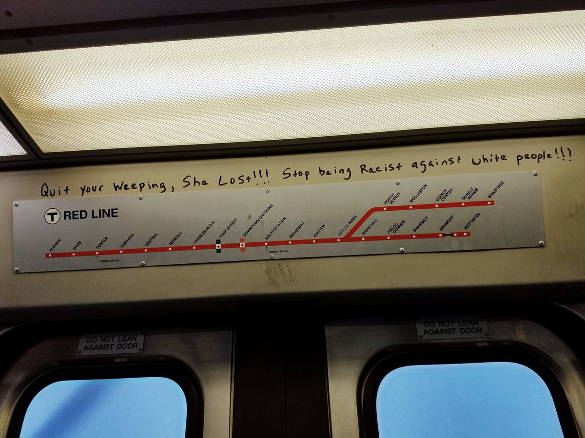 ‘Stop being racist against white people’ graffiti found on Red Line train