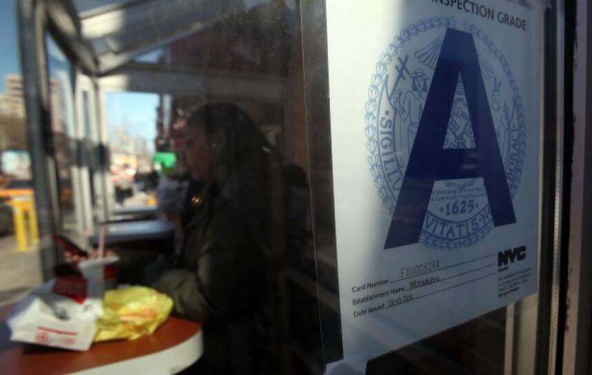 95 percent of New York restaurants have an A-grade rating